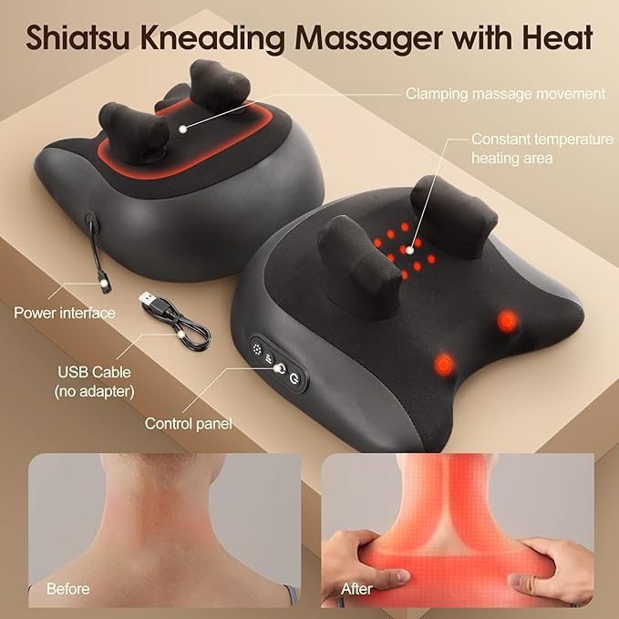 Electric Massage Pillow with Heat for Neck, Back & Shoulder Relief